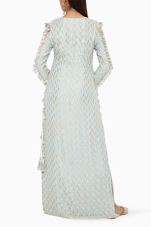 Miraya Powder Blue Ikat Banarasi Kaftan