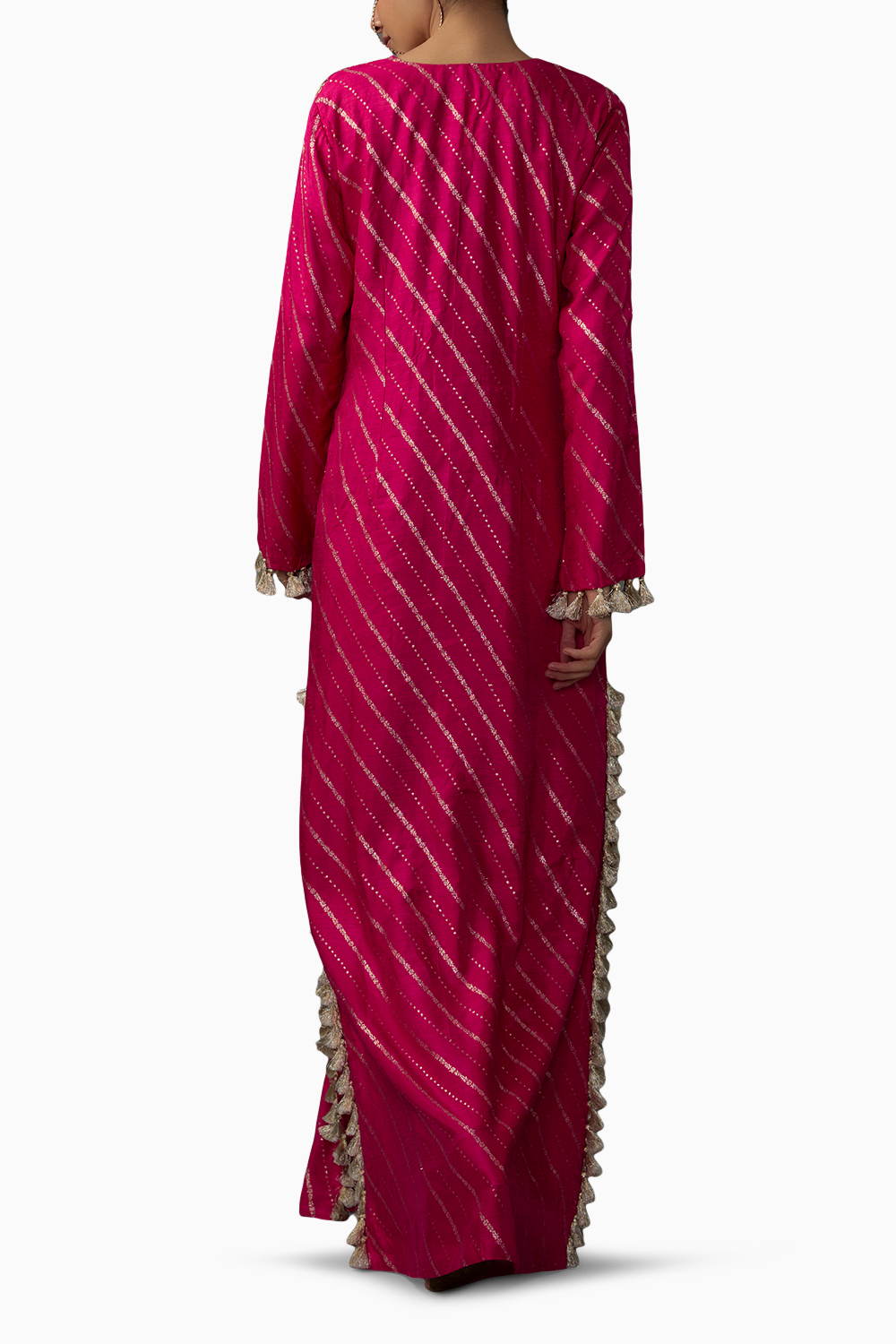 Hot Pink Embroidered Long Beyza Kaftan