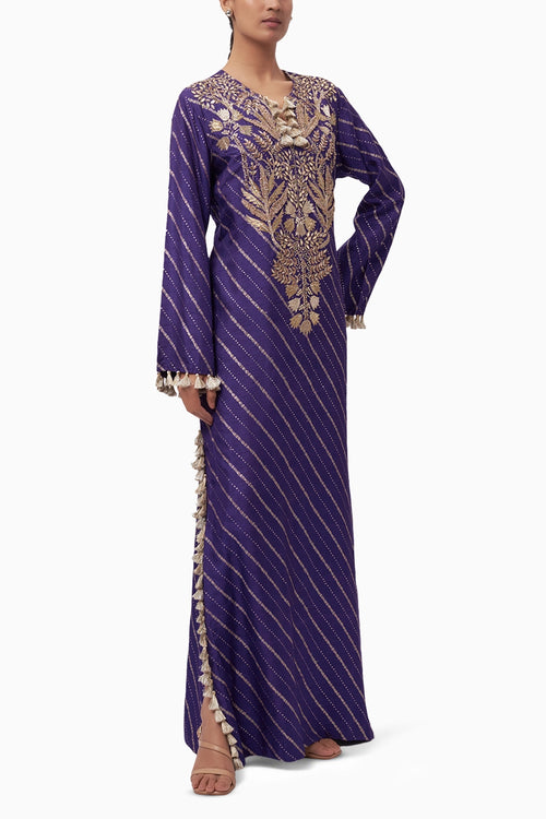 Purple Dola Silk Embroidered Kaftan