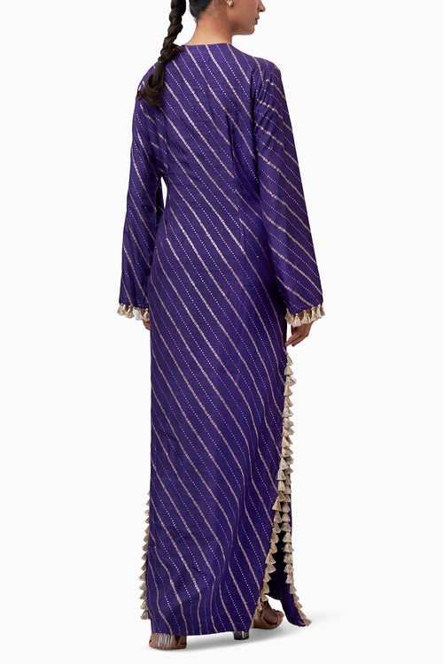 Purple Dola Silk Embroidered Kaftan