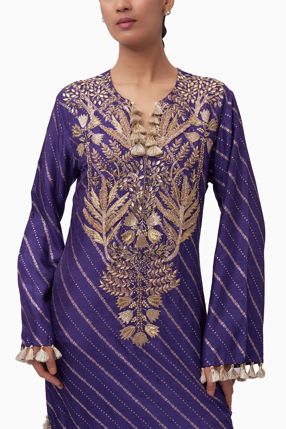 Purple Dola Silk Embroidered Kaftan