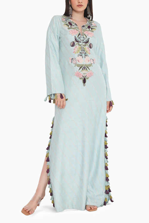 Powder Blue Embroidered Beyza Kaftan