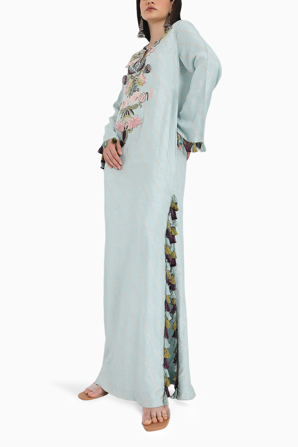 Powder Blue Embroidered Beyza Kaftan