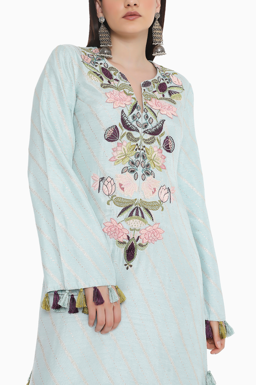 Powder Blue Embroidered Beyza Kaftan