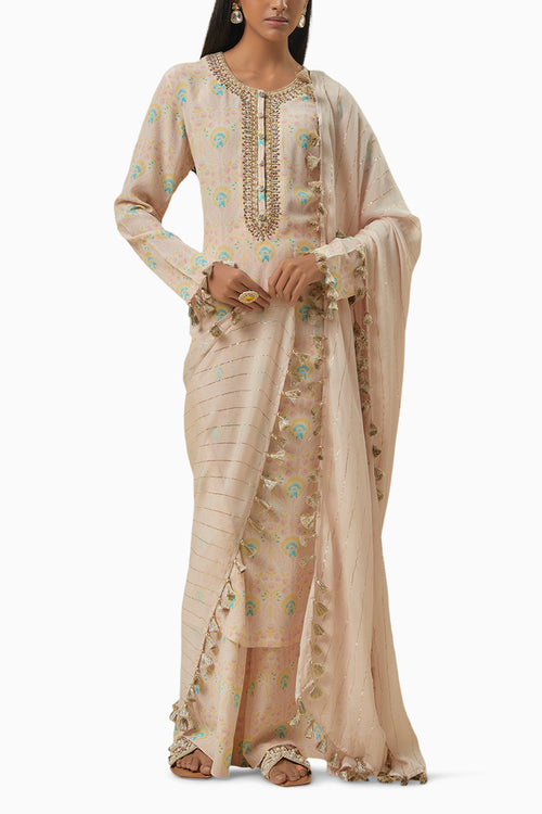 Stone Flower Kurta with Palazzo and Dupatta