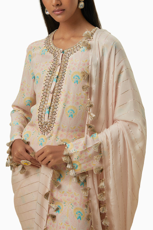Stone Flower Kurta with Palazzo and Dupatta