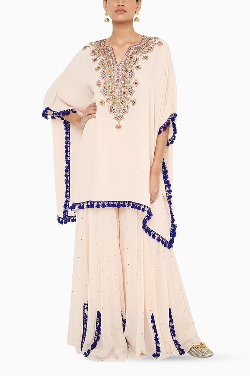 Faiza Chalk Short Kaftan With Sharara
