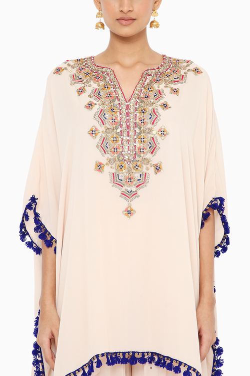 Faiza Chalk Short Kaftan With Sharara