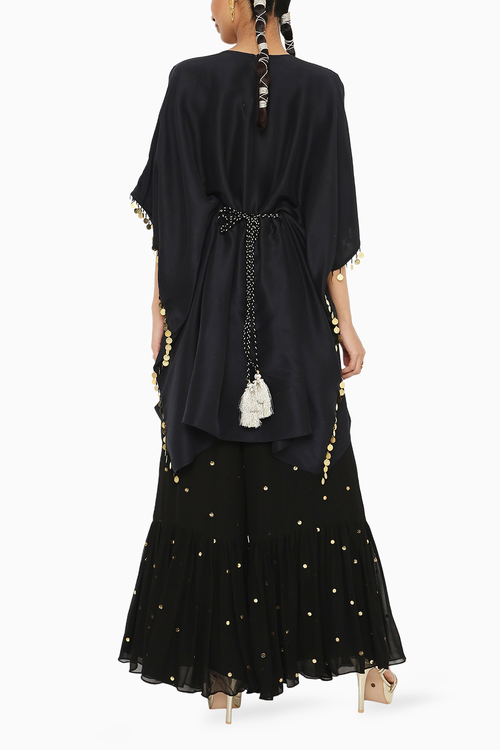Juri Black Embroidered Kaftan With Sharara and Belt