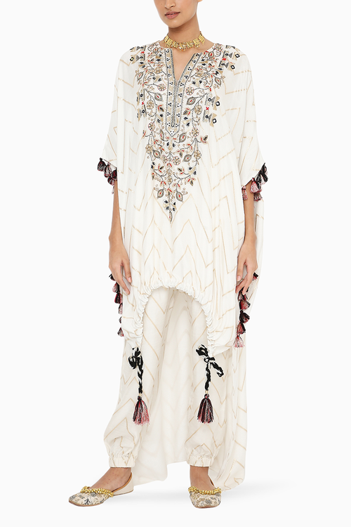 Rubina Off White Banarasi Kaftan with Jogger Pant