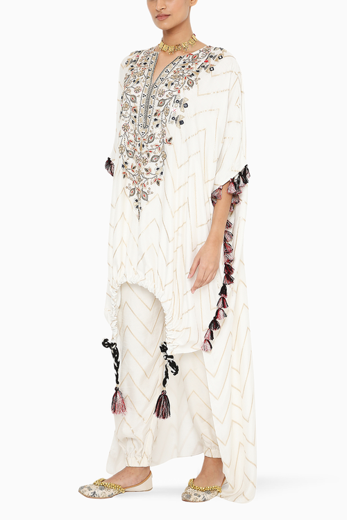 Rubina Off White Banarasi Kaftan with Jogger Pant