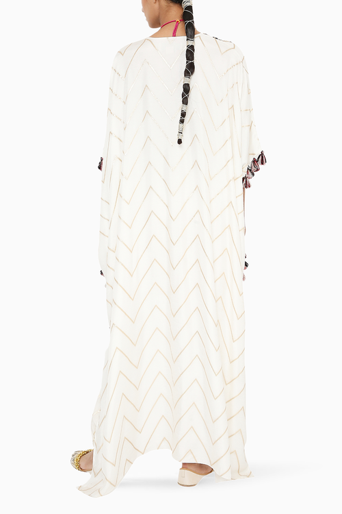 Rubina Off White Banarasi Kaftan with Jogger Pant