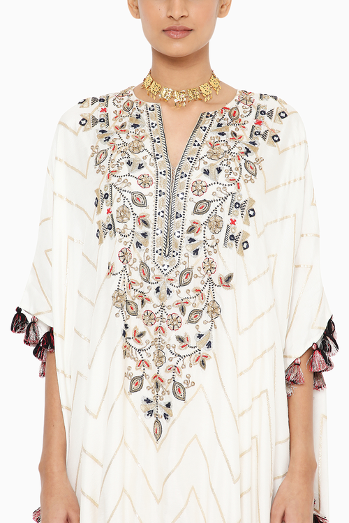 Rubina Off White Banarasi Kaftan with Jogger Pant
