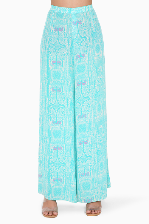 Aqua Embroidered Kaftan And Palazzo