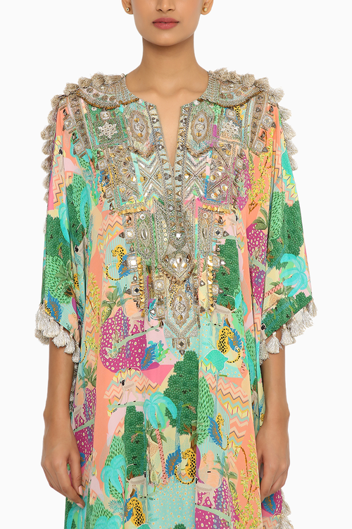 Charvi Peach Kuno Embroidered Kaftan With Palazzo