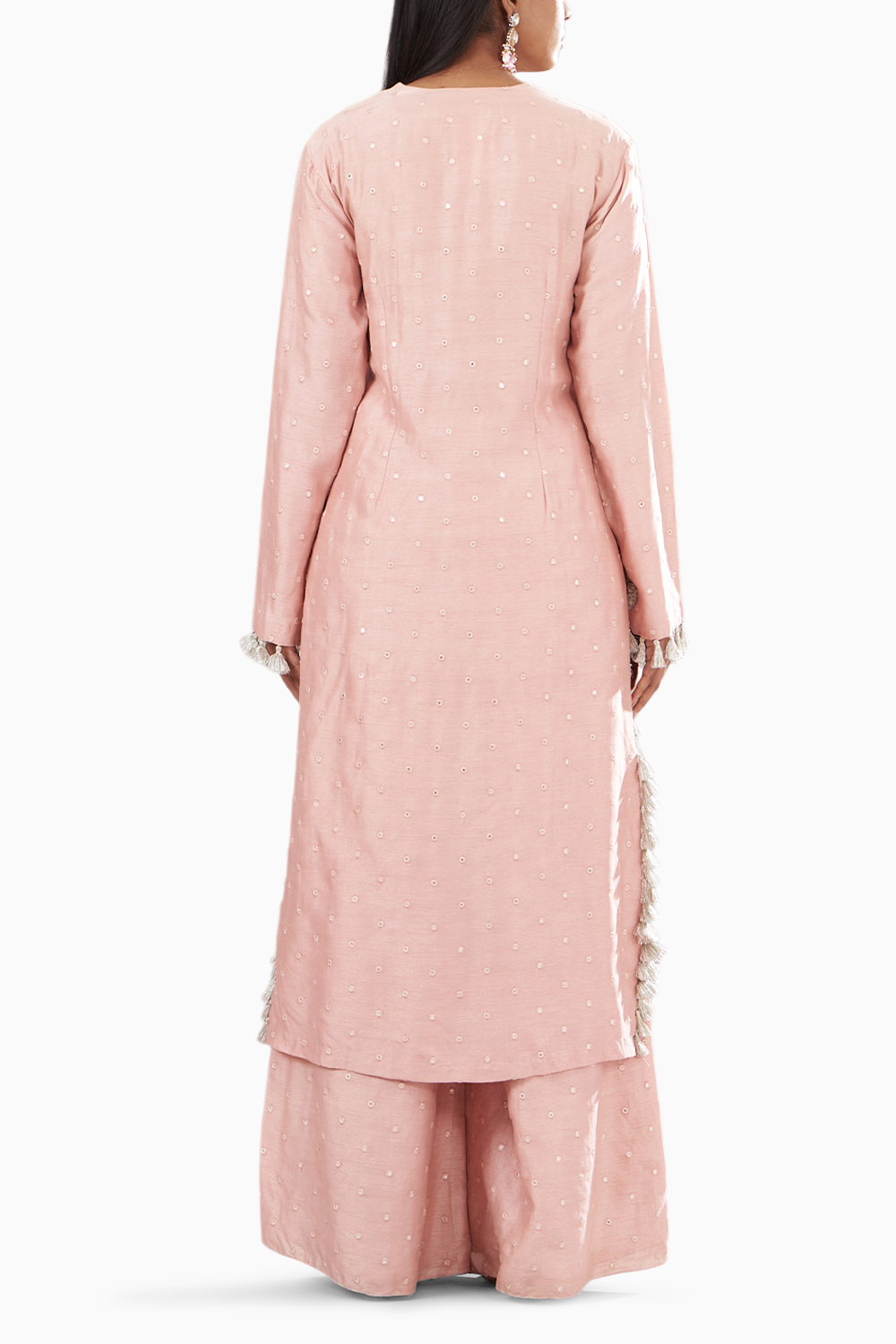 Rose Pink Embroidered Kurta And Palazzo With Dupatta