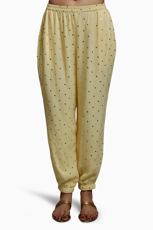 Yellow Embroidered High Low Kurta With Jogger Pant