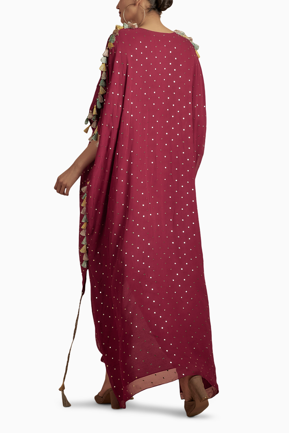 Maroon Embroidered High Low Kurta With Jogger Pant