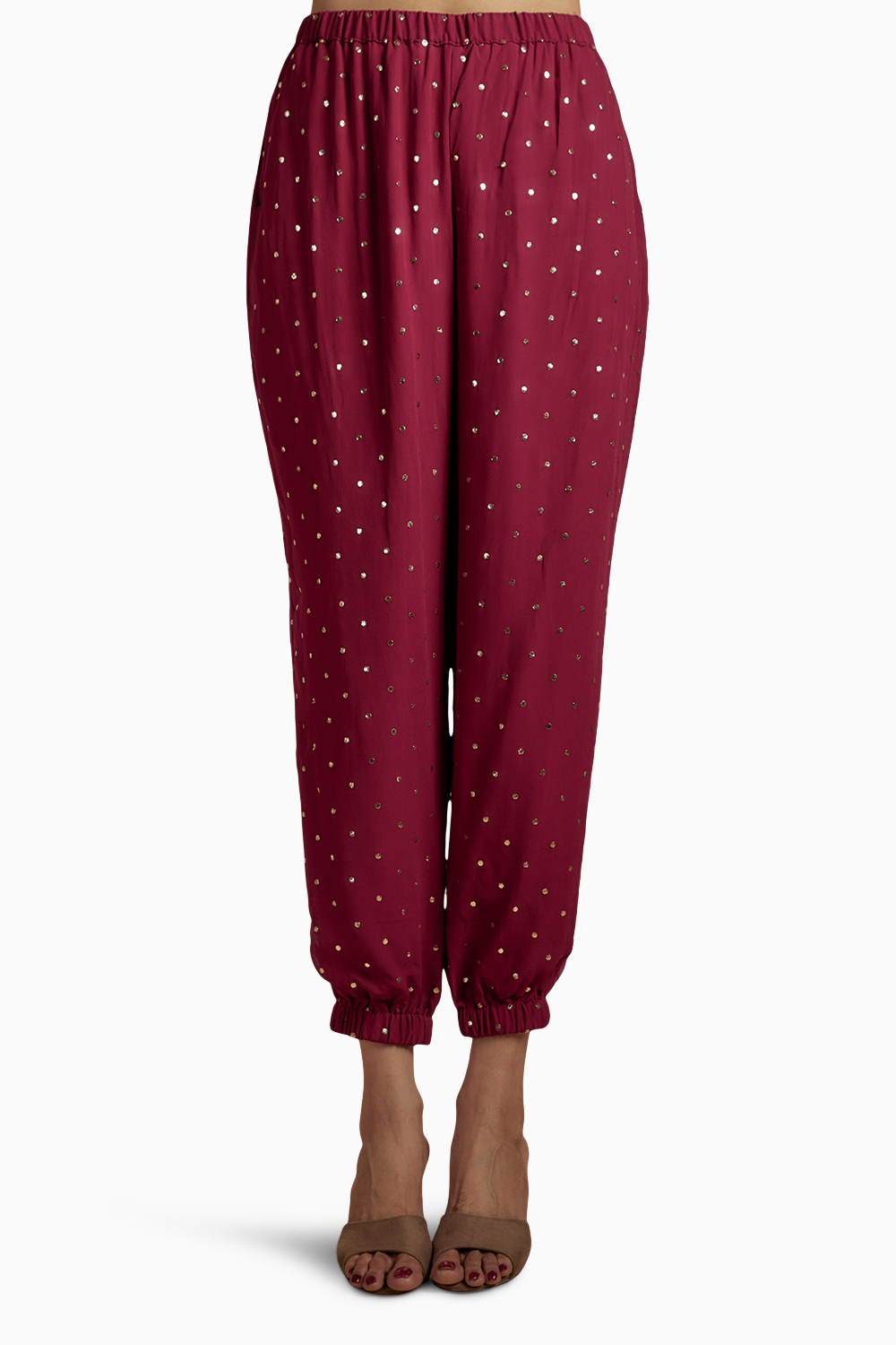 Maroon Embroidered High Low Kurta With Jogger Pant