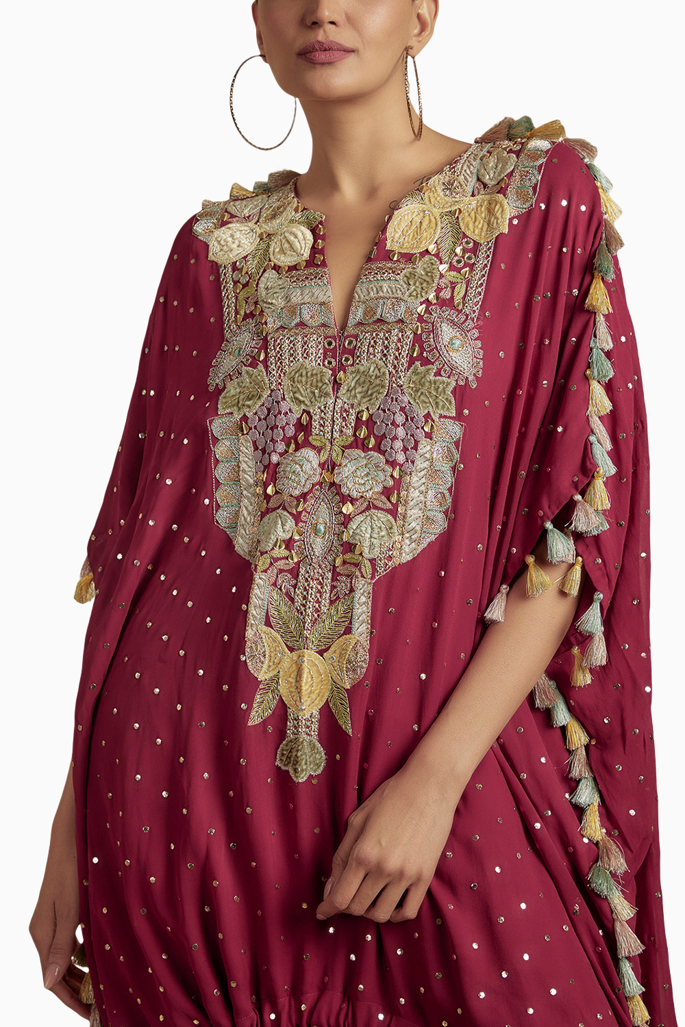 Maroon Embroidered High Low Kurta With Jogger Pant