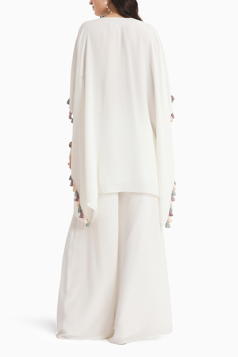 Ivory Embroidered Crepe Kaftan with Crepe Palazzo