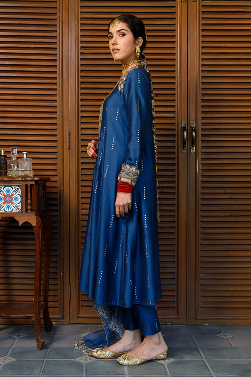 Ruksaan Navy Embroidred Yoke Kurta And Pant With Dupatta Set