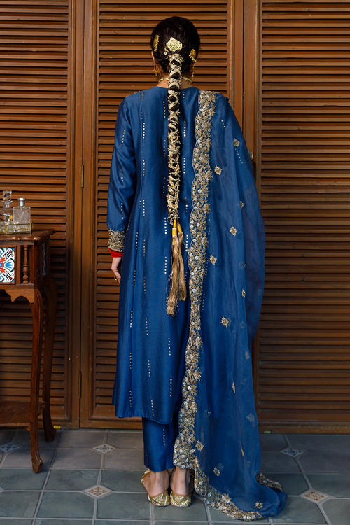 Ruksaan Navy Embroidred Yoke Kurta And Pant With Dupatta Set