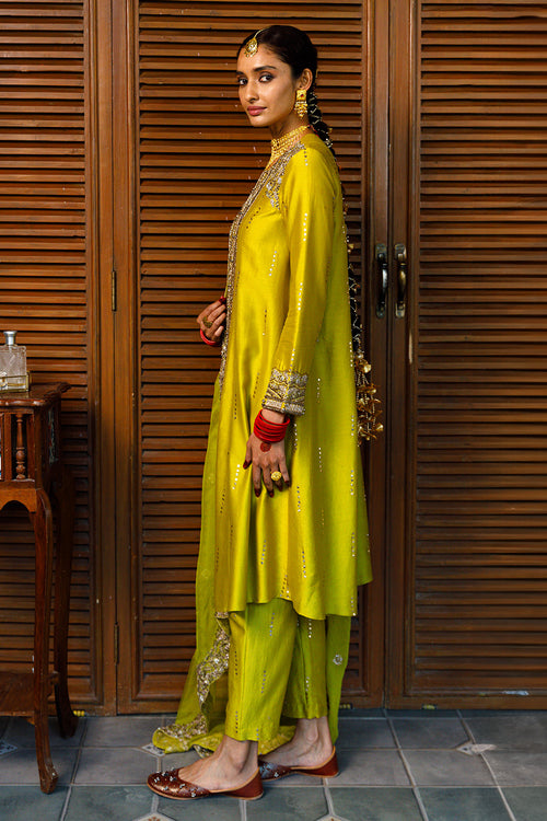 Ruksaan Olive Green Embroidred Yoke Kurta Set