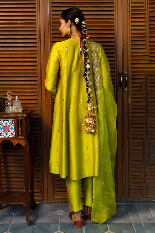 Ruksaan Olive Green Embroidred Yoke Kurta Set
