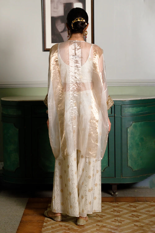 Parhez Gold Embroidered Tunic With Bustier And Palazzo