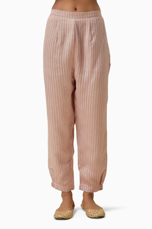 Onion Pink Short Kurta and Jogger Pants with Net Dupatta