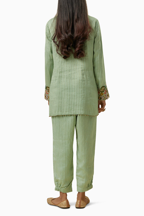 Mint Chanderi Kurta with Jogger Pants and Dupatta