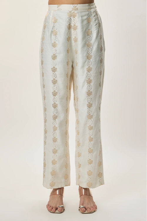 Shirin Off-White Organza Embroidered Yoke Kurta With Brocade Palazzo And Mul Dupatta