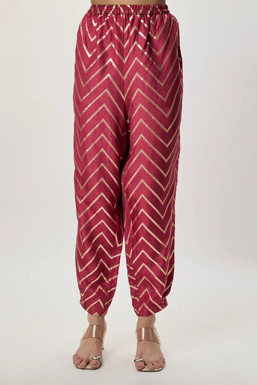 Raniya Cranberry Dola Silk Embroidered Kaftan And Jogger Pant
