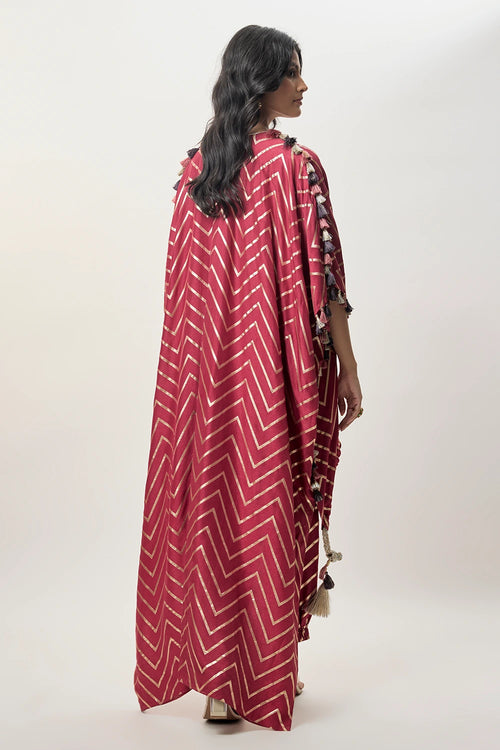 Raniya Cranberry Dola Silk Embroidered Kaftan And Jogger Pant