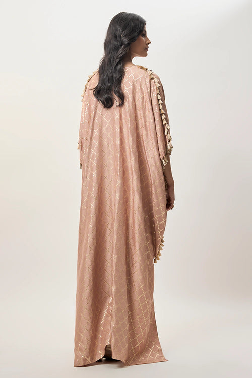 Sanaz Coral Dola Silk Embroidered Kaftan And Jogger Pant