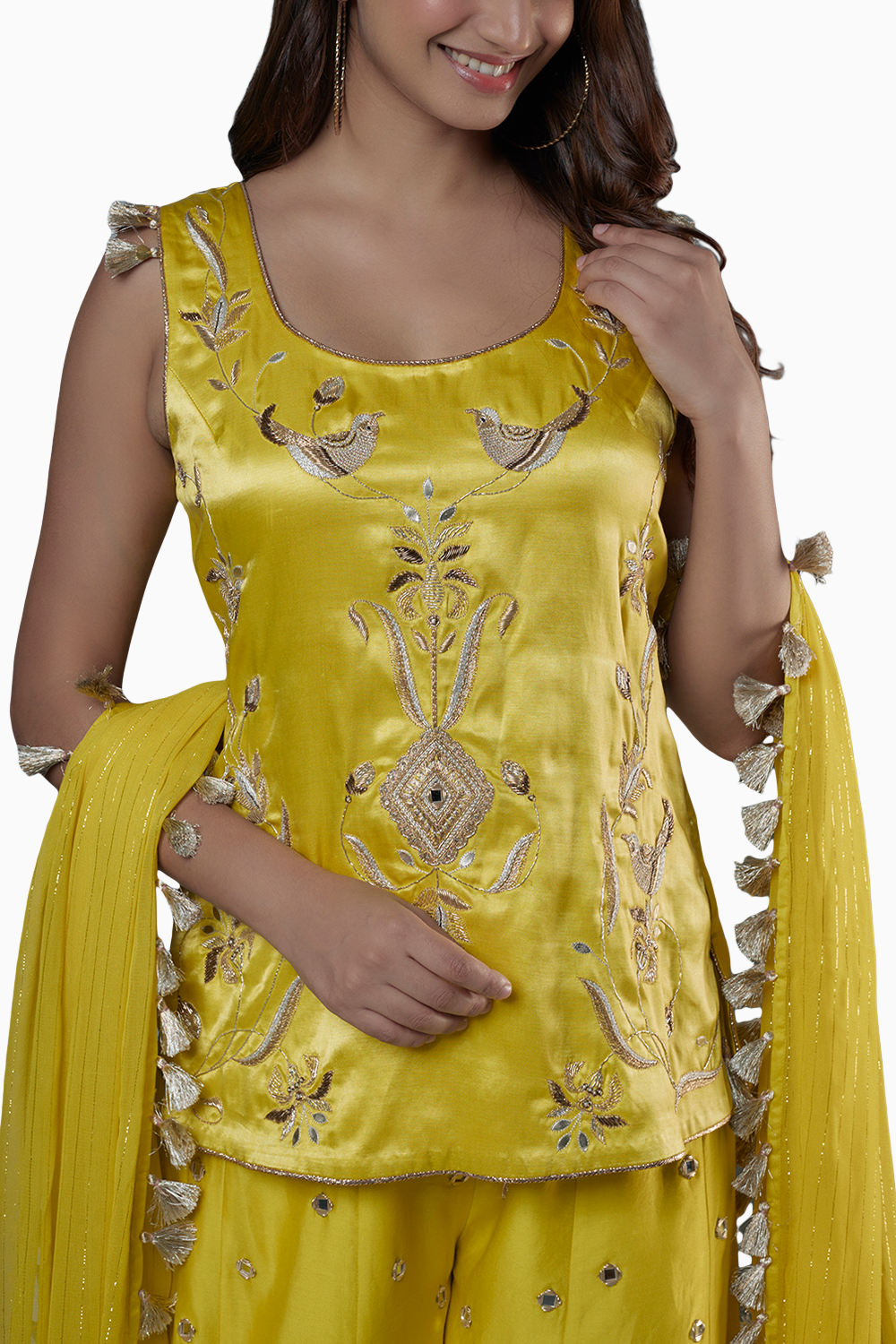 Lime Green Embroidered Kurta And Sharara With Dupatta