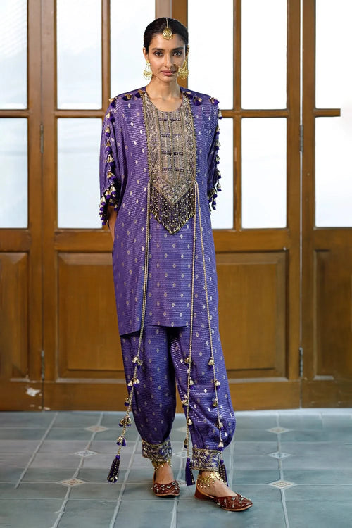 Razia Purple Embroidered Kaftan And Salwar