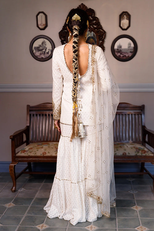 Shama Off White Kurta With Frilled Sharara And Dupatta Set