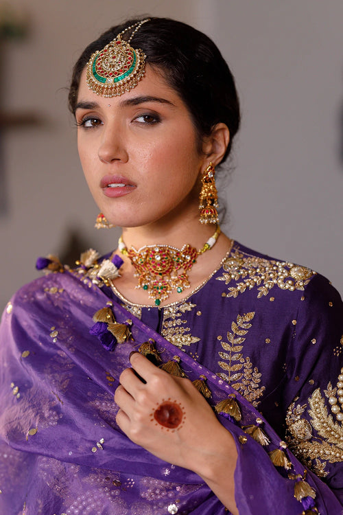 Fatima Purple Embroidered Kurta And Frill Sharara With Dupatta Set