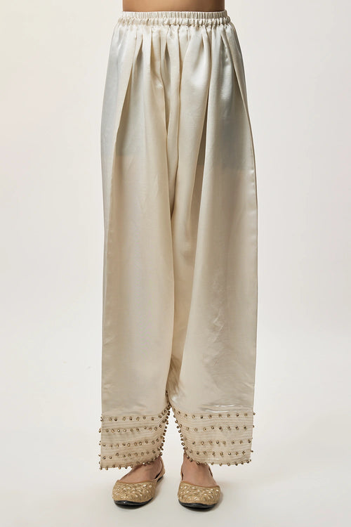 Rangrez Silver Gold Stripe Tissue Embroidered Yoke Kurta With Farshi Salwar And Organza Dupatta