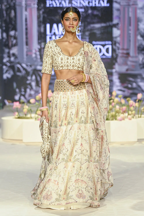 Sultana Cream Embroidered Choli With Lehenga And Dupatta