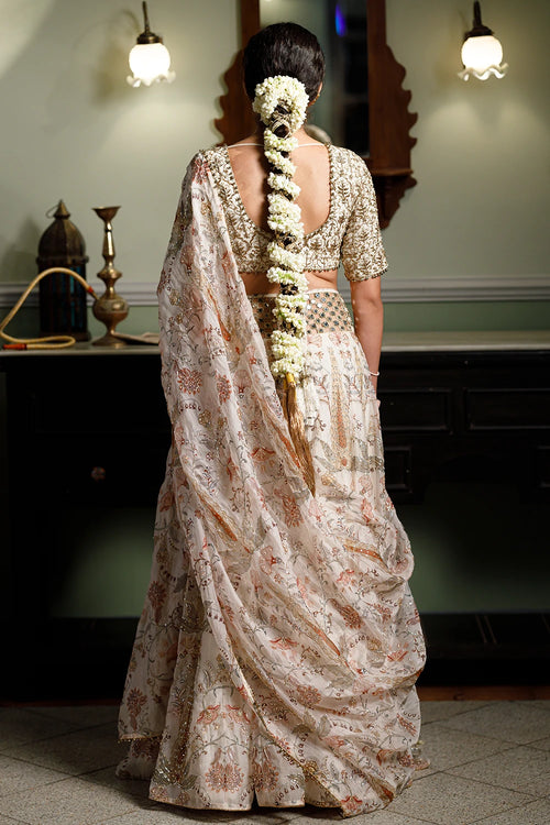 Sultana Cream Embroidered Choli With Lehenga And Dupatta