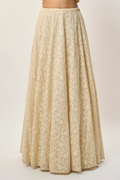 Yasna Stone Georgette Half Back Covered Embroidered Choli With Lehenga And Mukaish Mul Dupatta