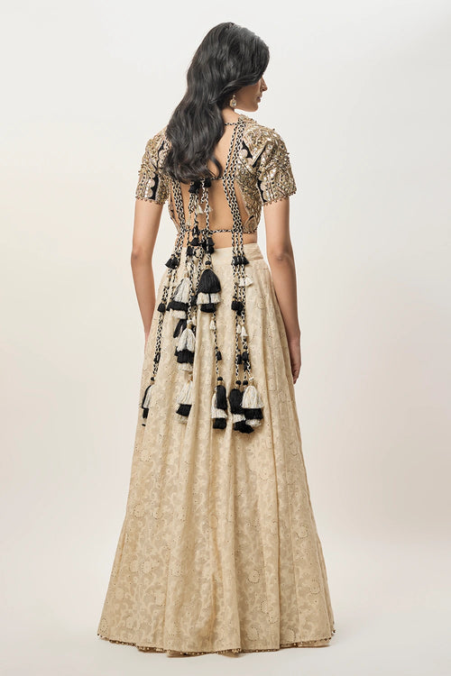 Mahtab Stone Georgette Embroidered Choli With Lehenga And Mukaish Mul Dupatta