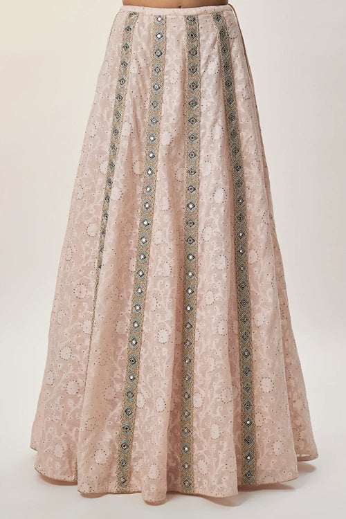 Mehrsa Blush Pink Georgette Half Back Covered Embroidered Choli And Katarwa Lehenga