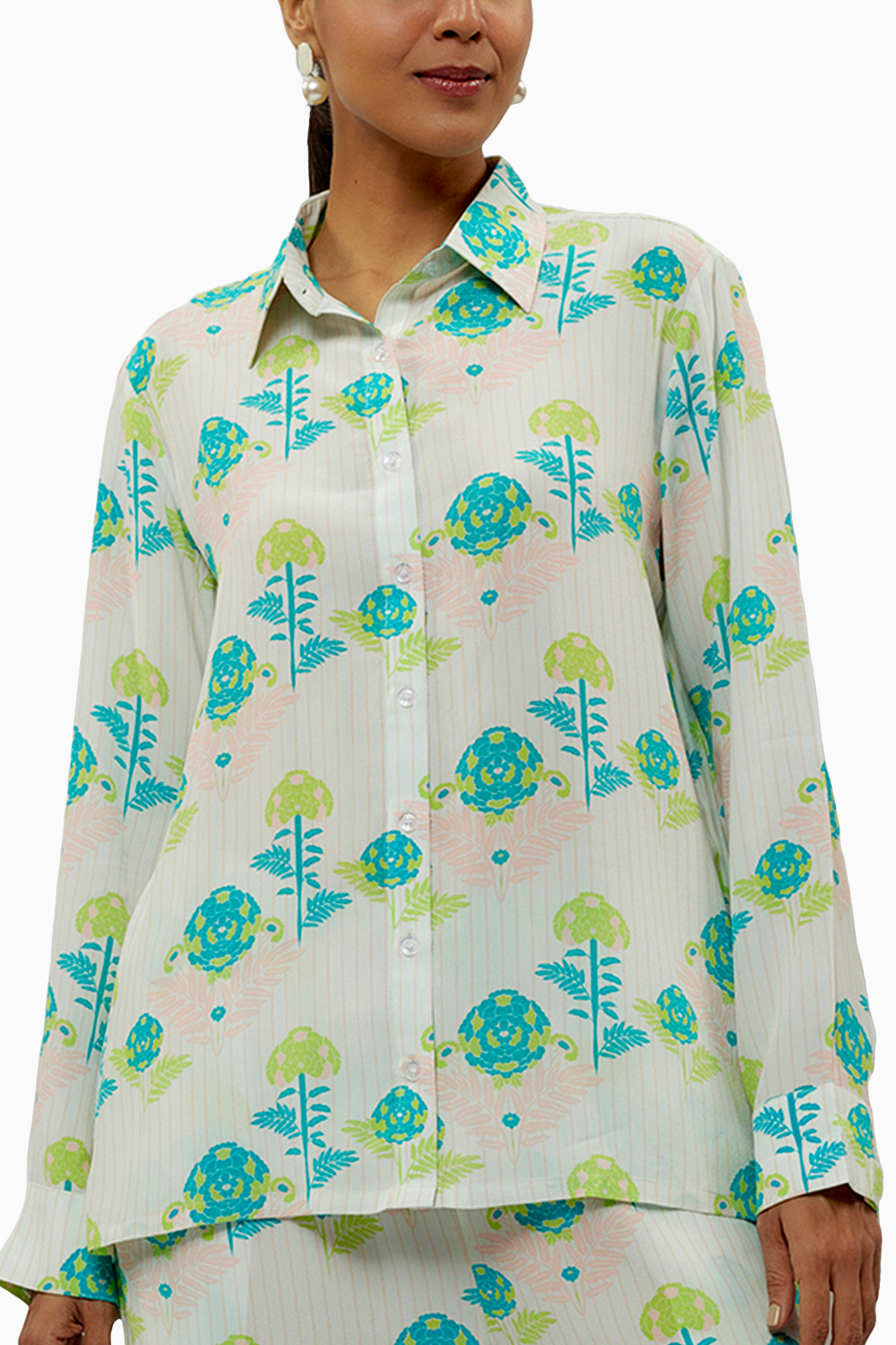 Teal Printed Crepe Shirt And Pant