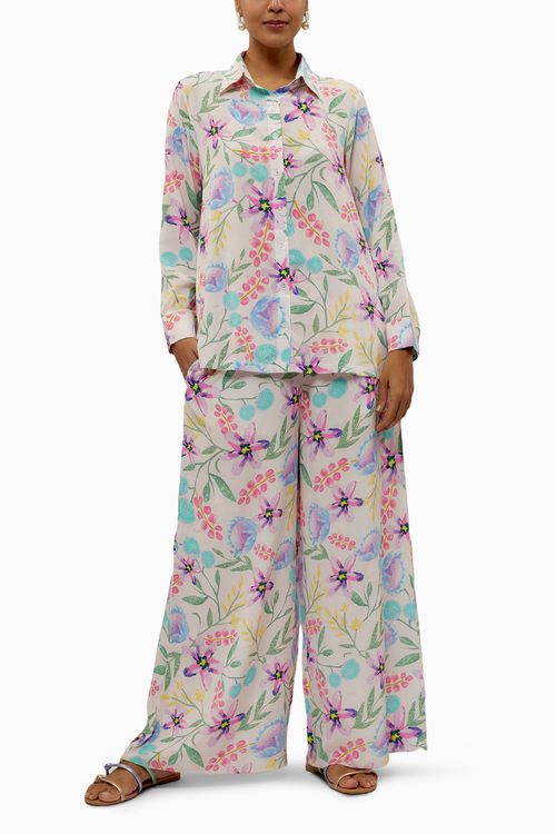 Baby Pink Printed Crepe Shirt And Pant