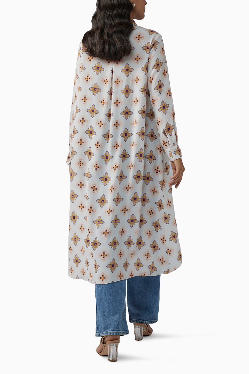 Ivory Printed Crepe High Low Tunic