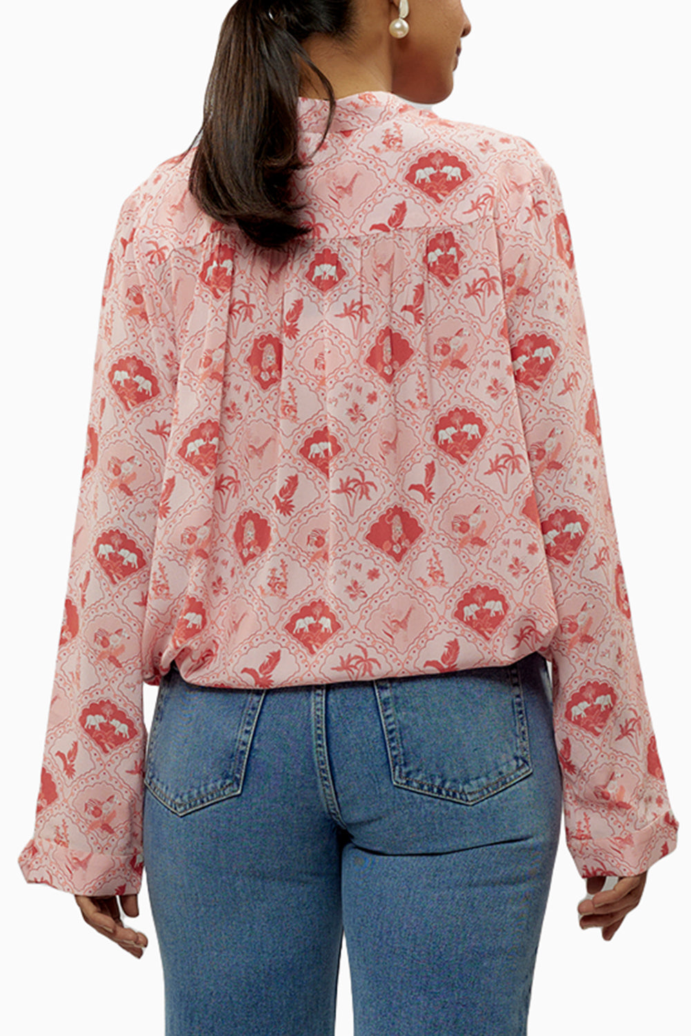 Blush Pink Printed Crepe Front Drawstring Top